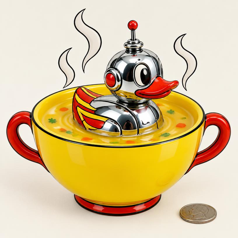 Original fictional duck soups concept and decorative rendercoin