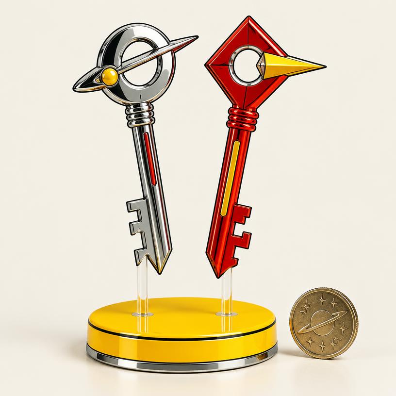 Original fictional keyseek // smith og mismatch concept and decorative rendercoin